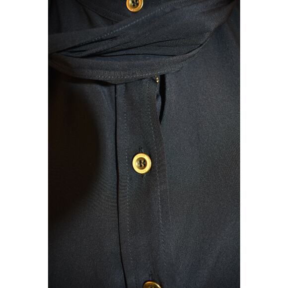 NWT GUCCI 221783 SILK BLACK SLEEVELESS GOLD BUTTON TIE DRESS BLOUSE 46 ITALY - Picture 4 of 12
